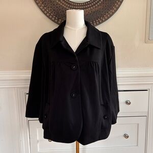 Sandro Black Button-Front Swing Blazer | Giraffe Print Lining | 3/4 Sleeve (2X)